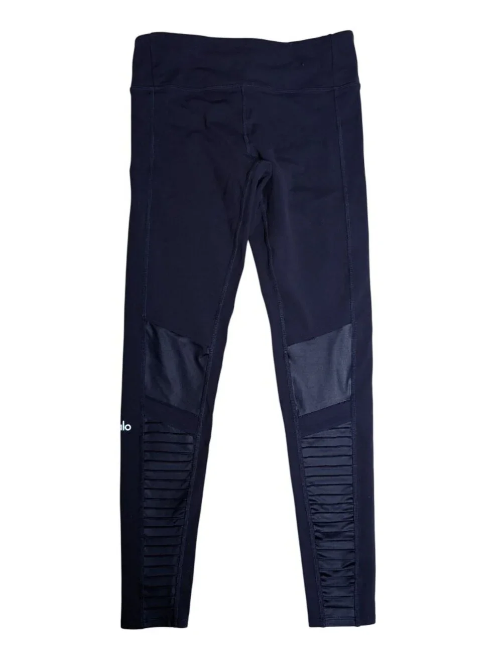 Alo Yoga Moto Leggings Womens Size M Navy Blue Athletic Athleisure Stretch Mesh
